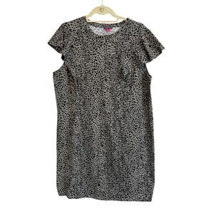 Vince Camuto Womens Leopard Print Gray Short Sleeve Pullover T-Shirt Dress 1X